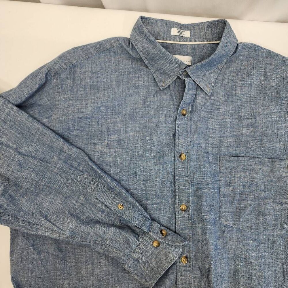 Peter Millar Size XL 100% Cotton Chambray Long-Sleeve Button-up Men's Shirt R6